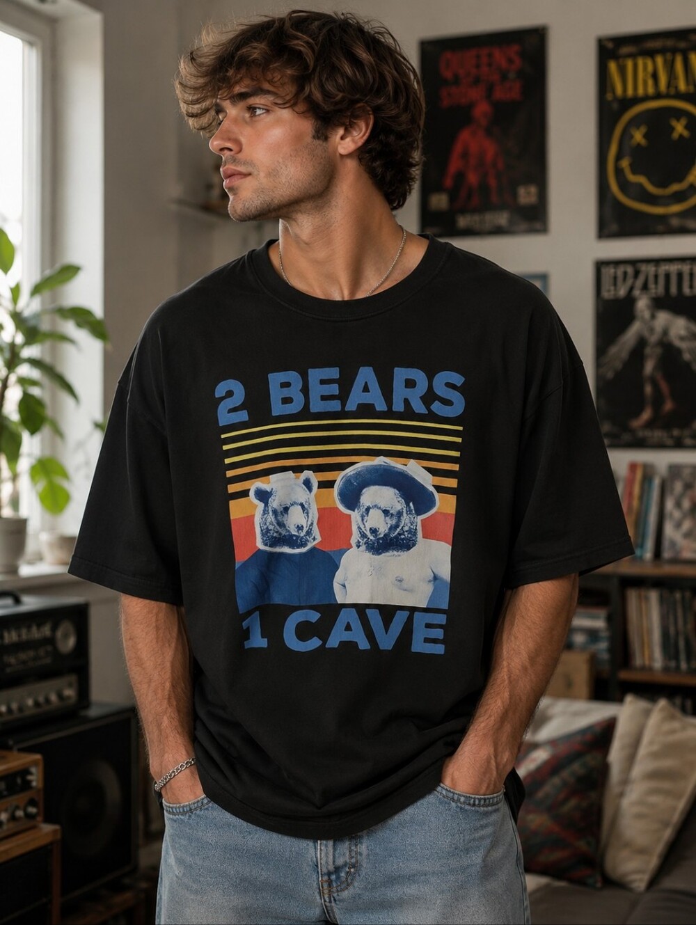 Men's Black Graphic Tee - 2 Bears 1 Cave